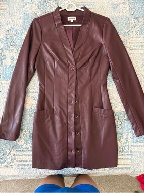 superdown Burgundy Faux Leather Button-Front Mini Dress